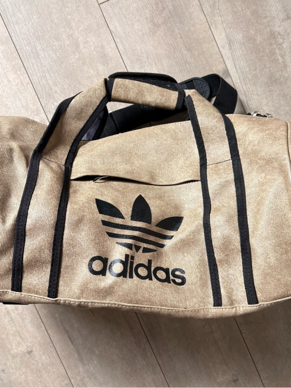 adidas Beige Duffel Bag with Black Trim - Trefoil Logo